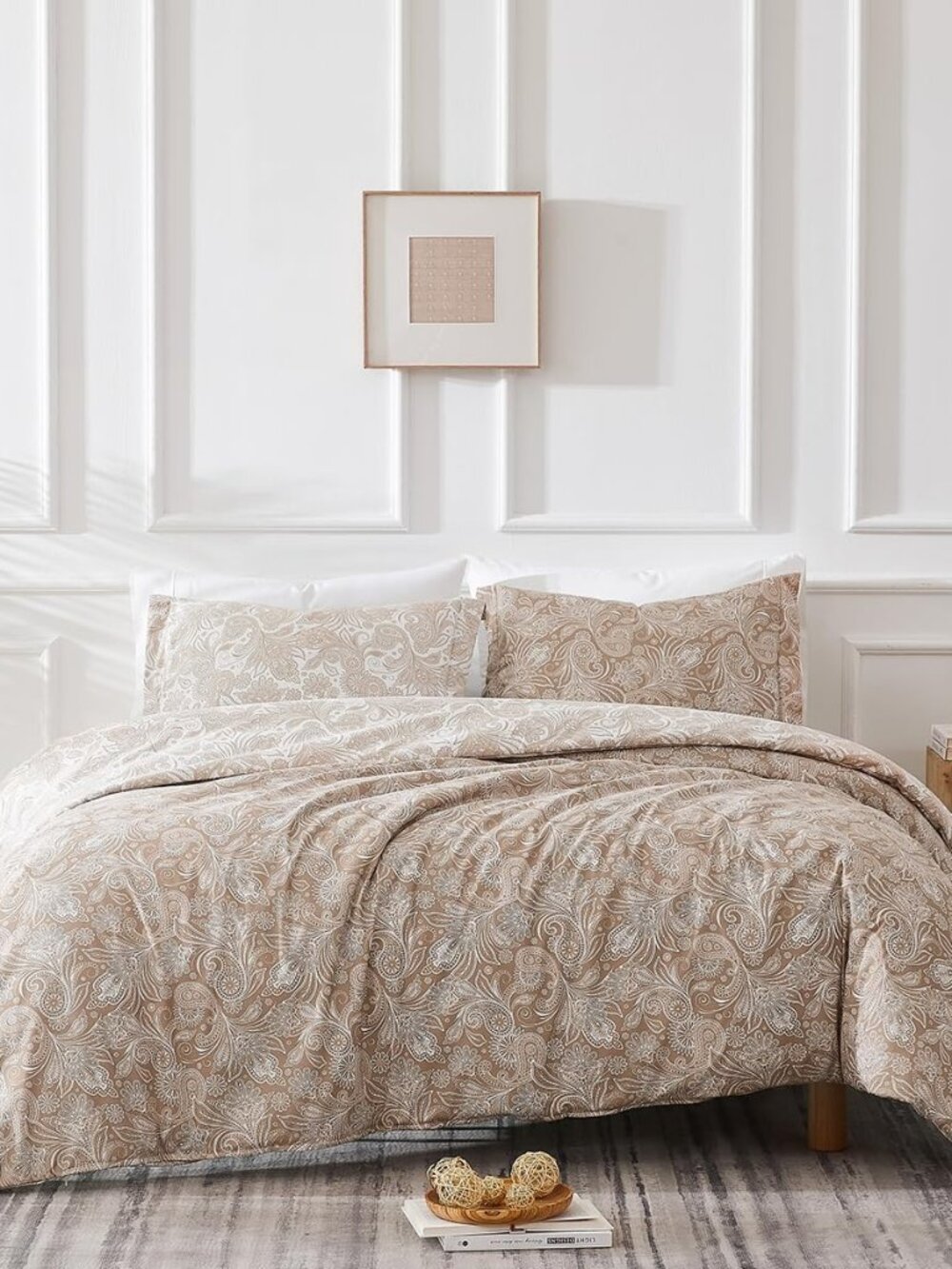 Reversible Paisley Duvet Cover Queen Size / Full Set 3 Piece Boho Taupe
